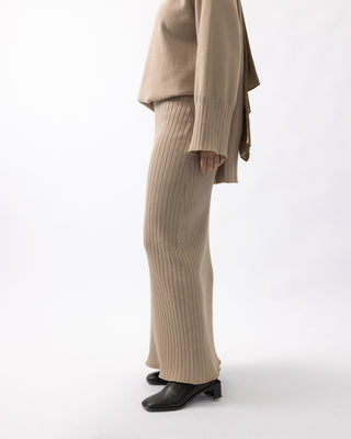 'Farah' Ribbed Knit Skirt - Dark Beige