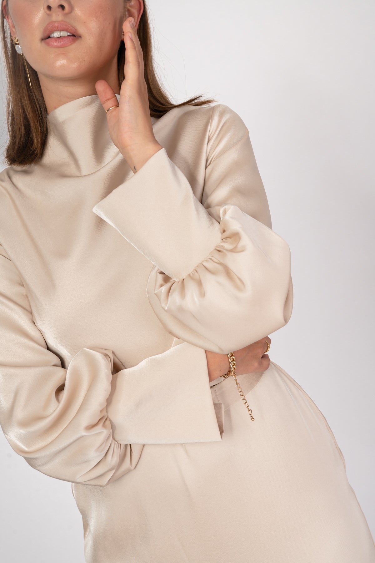 'Sky is the Limit' Satin Dress - Champaign Nude