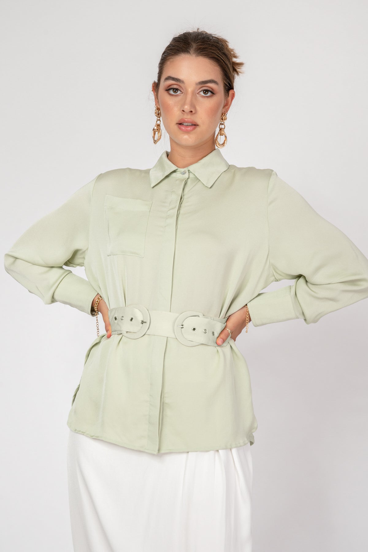 'Luxe' Belted Mint Blouse